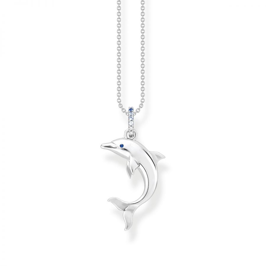 Thomas Sabo KE2144-644-1 Halskette mit Damen Anhänger Delfin Karat24 Blaue Steine Silber 